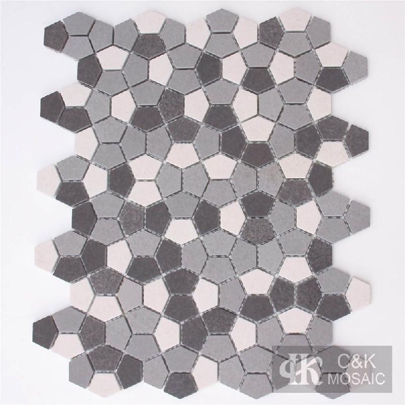 New White&Grey Mixed Pentagon Recycled Glass Tiles For Spa MNPM2001