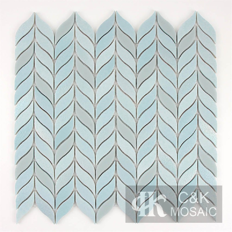 Fashion Light Blue Iridescent Leaf Recycled Glass Mosaic Tiles For Backsplash MNYW7009Z