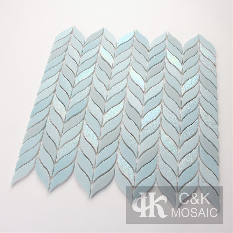 Fashion Light Blue Iridescent Leaf Recycled Glass Mosaic Tiles For Backsplash MNYW7009Z