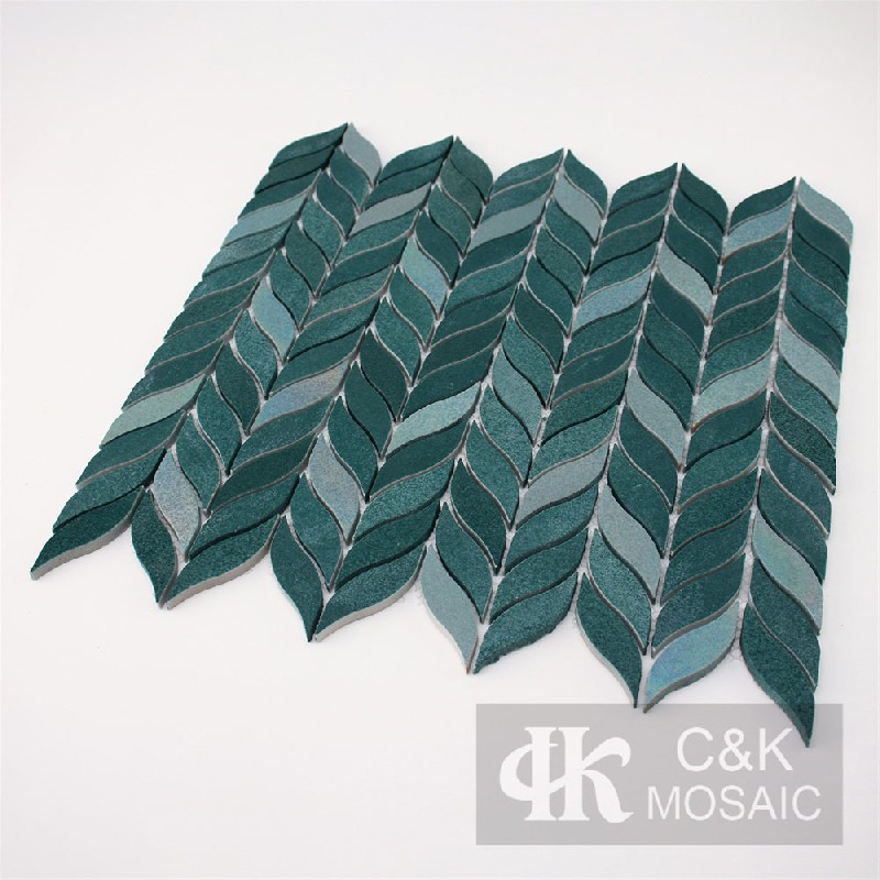 Fashion Green Iridescent Leaf Recycled Glass Mosaic Tiles For Backsplash MNYW6006Z