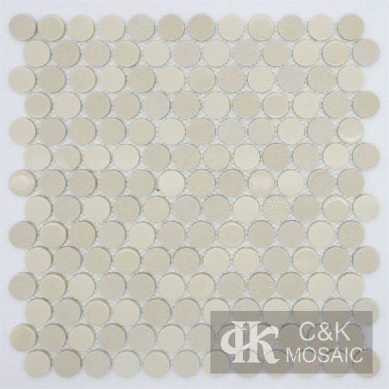 Fashion Beige Round Recycled Glass Mosaic Tiles For Backsplash MSRM3016