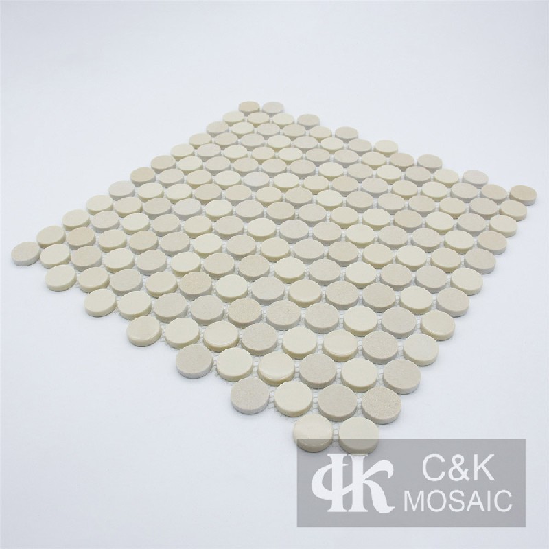 Fashion Beige Round Recycled Glass Mosaic Tiles For Backsplash MSRM3016