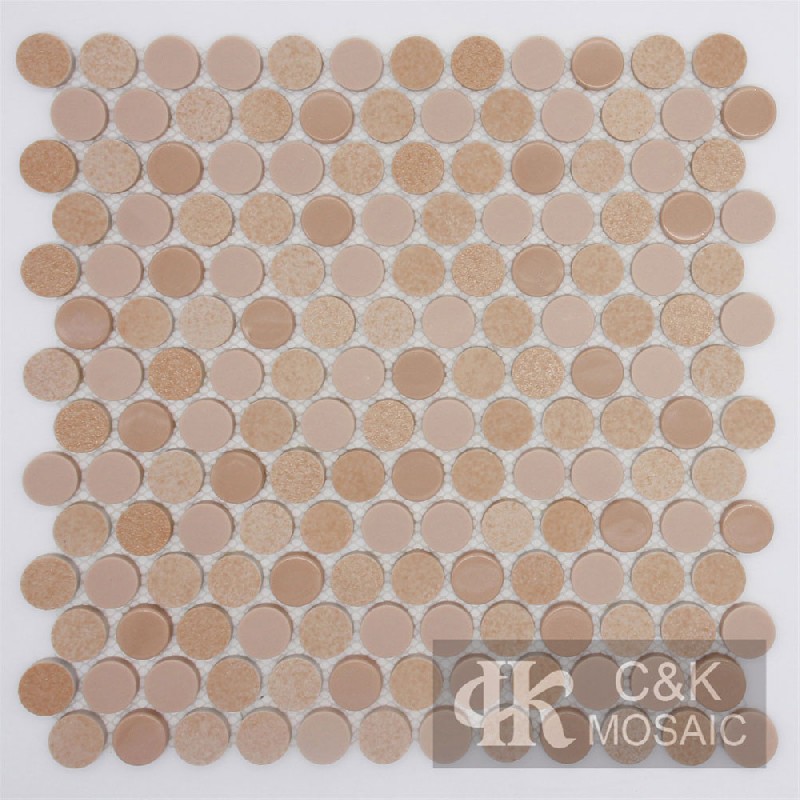 Fashion Pink Round Recycled Glass Mosaic Tiles For Backsplash MSRM9010