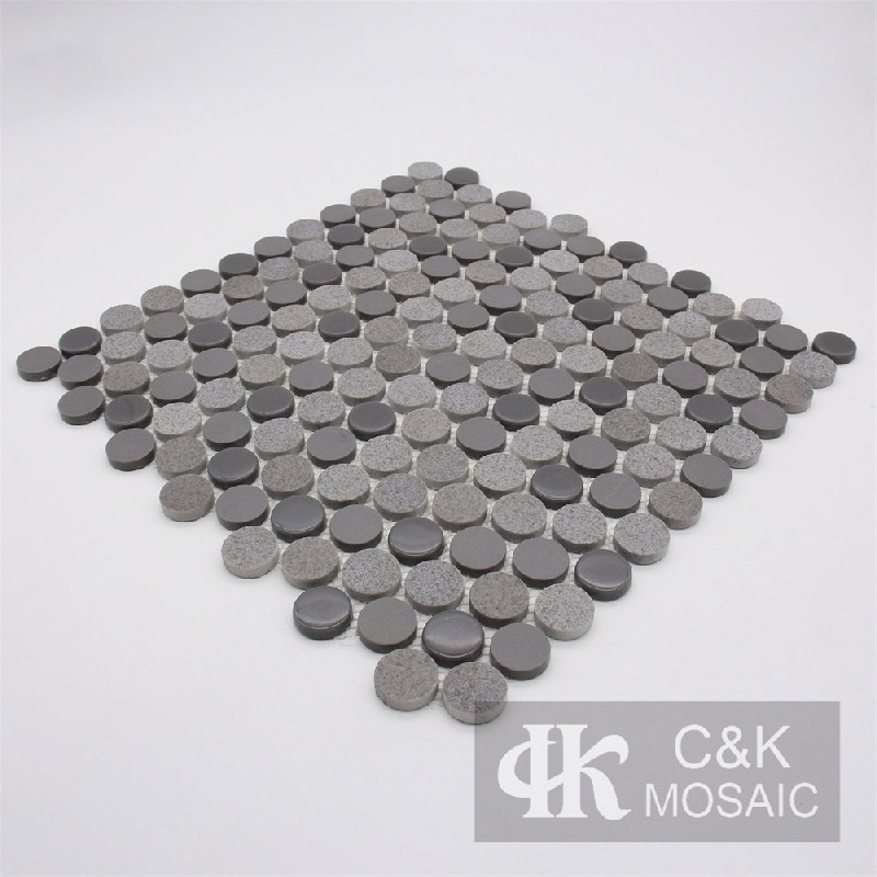 Fashion Grey Round Recycled Glass Mosaic Tiles For Backsplash MSRM2054