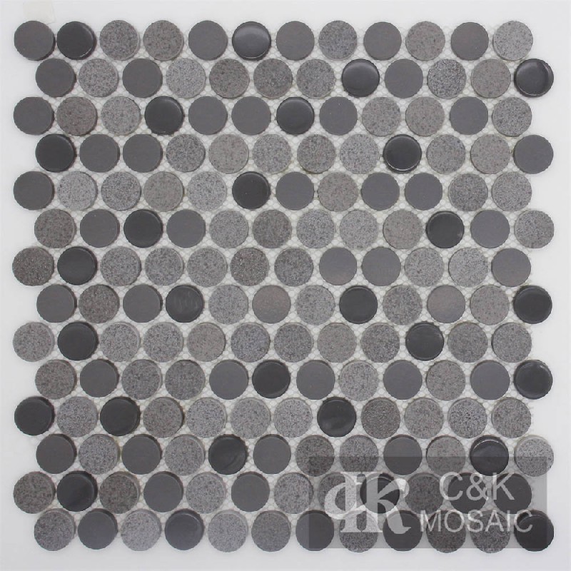 Fashion Grey Round Recycled Glass Mosaic Tiles For Backsplash MSRM2054