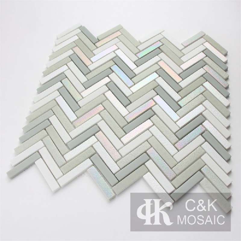 Hot Selling White&Green Iridescent Rectangle Glass Mosaic For Backsplash MNBW6016Z