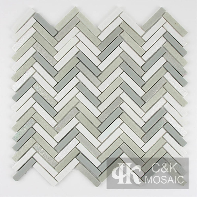 Hot Selling White&Green Iridescent Rectangle Glass Mosaic For Backsplash MNBW6016Z