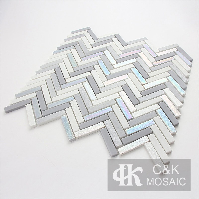 Hot Selling White&Grey Iridescent Rectangle Glass Mosaic For Backsplash MNBW2026Z