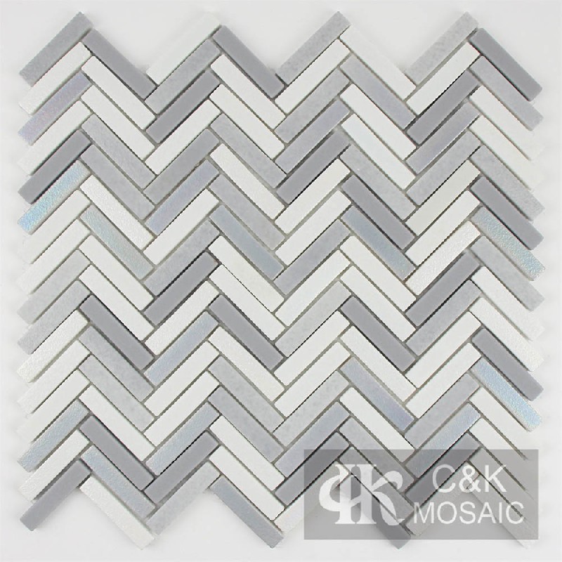 Hot Selling White&Grey Iridescent Rectangle Glass Mosaic For Backsplash MNBW2026Z