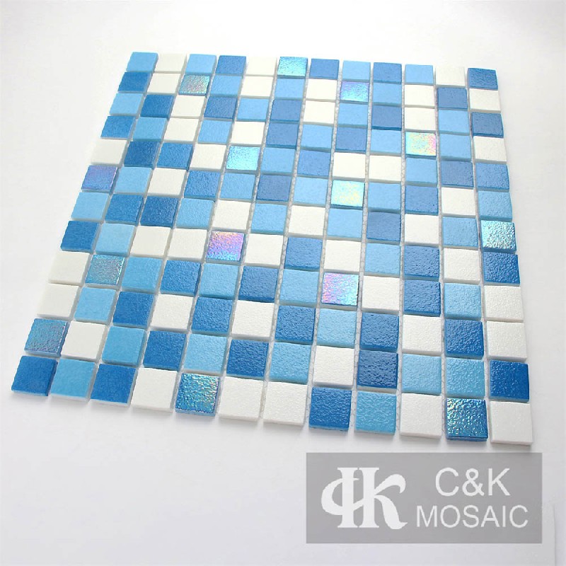 Hot Selling Blue Square Glass Mosaic Tiles For Pool MNSG7014