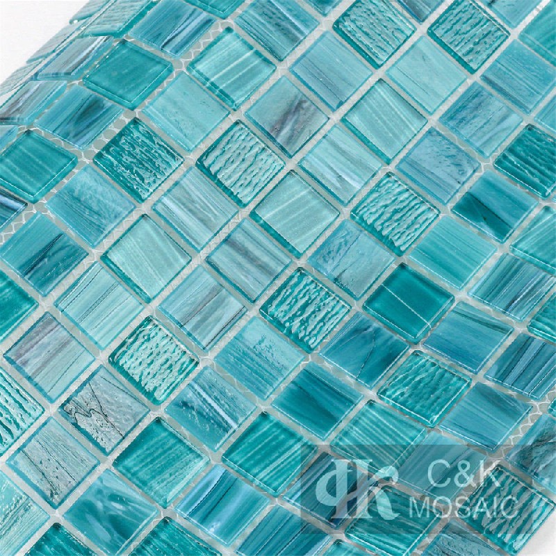 Blue Mixed Square Glass Mosaic Tiles for Swimming Pool MLSG6009