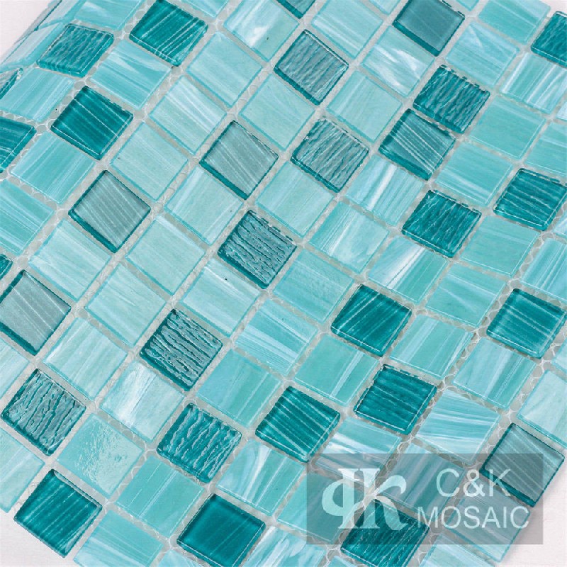 Blue Mixed Square Glass Mosaic Tiles for Swimming Pool MLSG6010