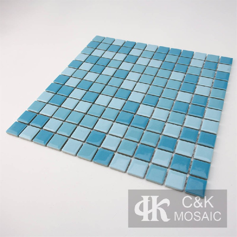 Light Blue Mixed Square Ceramic Mosaic Tile for Swimming Pool MTSG7002