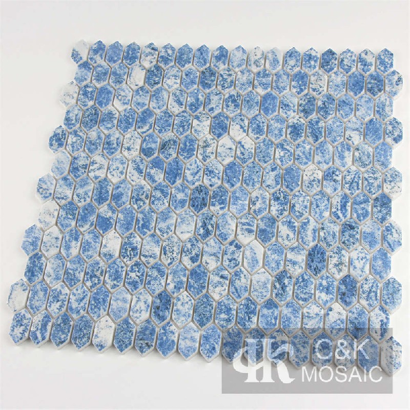 Fashion Blue Hexagon Glass Mosaic For Backsplash 1531SZQA752