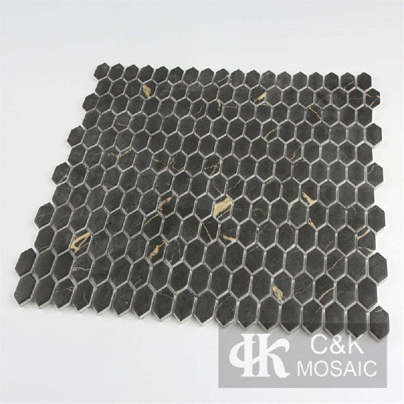 New Black Hexagon Glass Mosaic For Kitchen 1531SZQA820