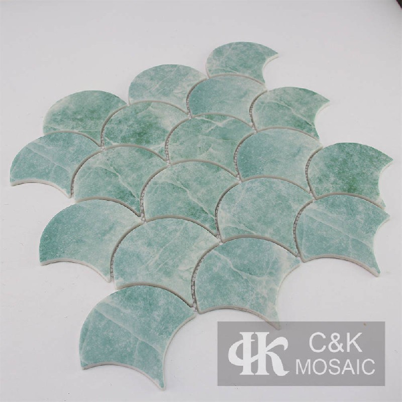 New Green Fan Glass Mosaic For Spa 8391ARFQS608