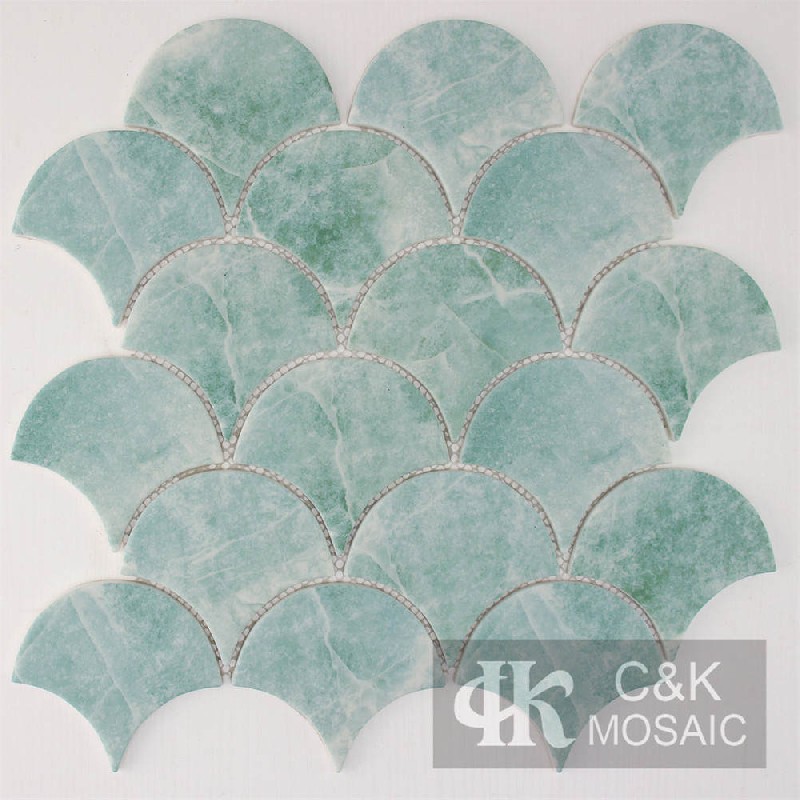 New Green Fan Glass Mosaic For Spa 8391ARFQS608