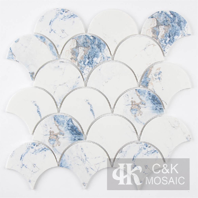 Colorful Blue Fan Glass Mosaic For Backsplash 8391SFQB796