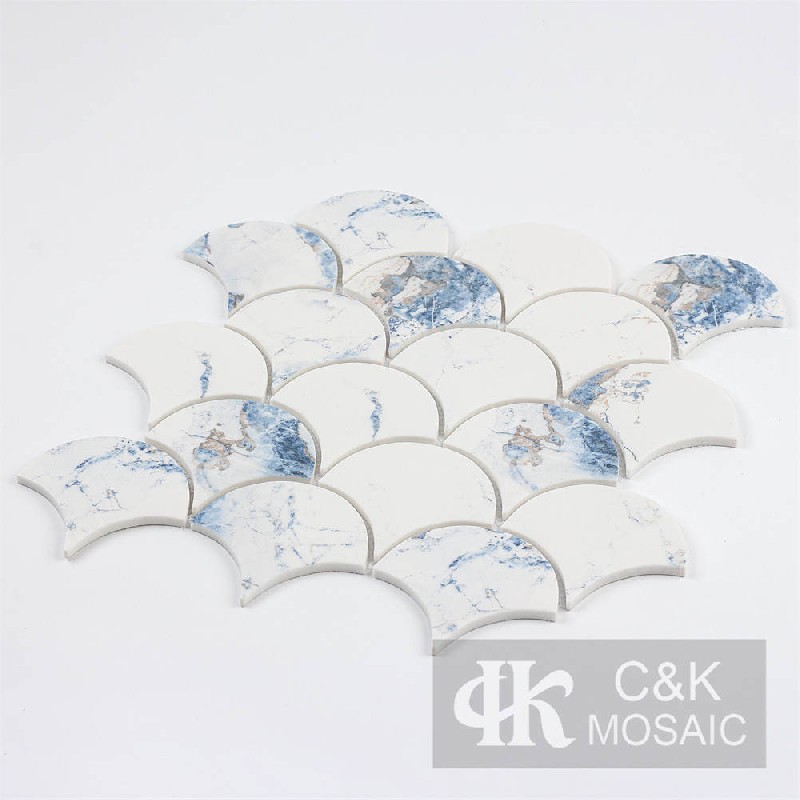 Colorful Blue Fan Glass Mosaic For Backsplash 8391SFQB796