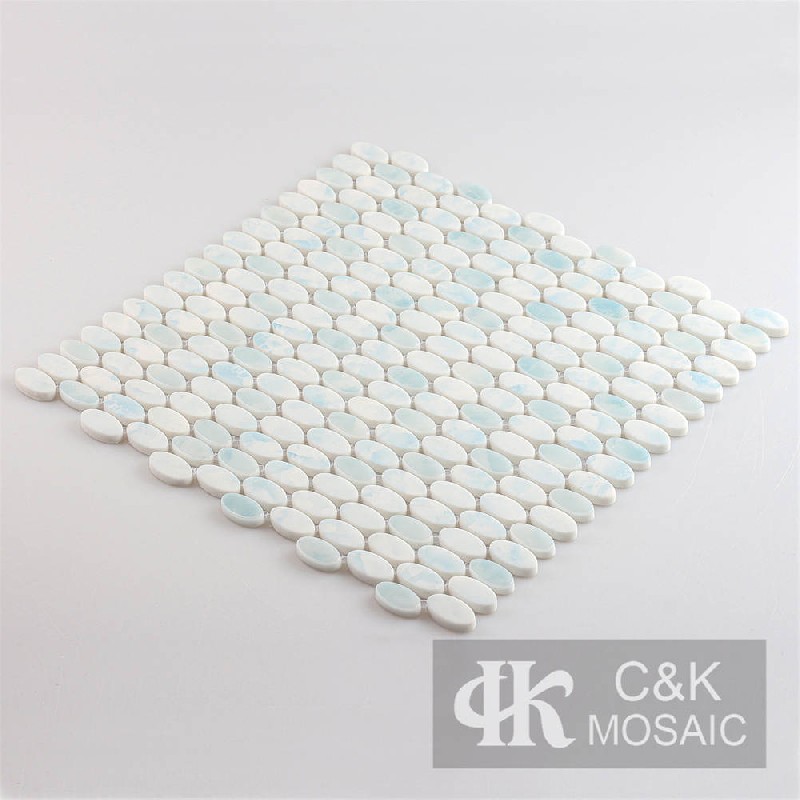 Modern Blue Oval Glass Mosaic For Bathroom MSMQA7002