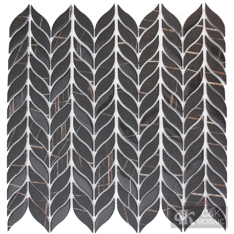 Hot Selling Black Leaf-shaped Glass Mosaic For Backsplash MSYQB8001