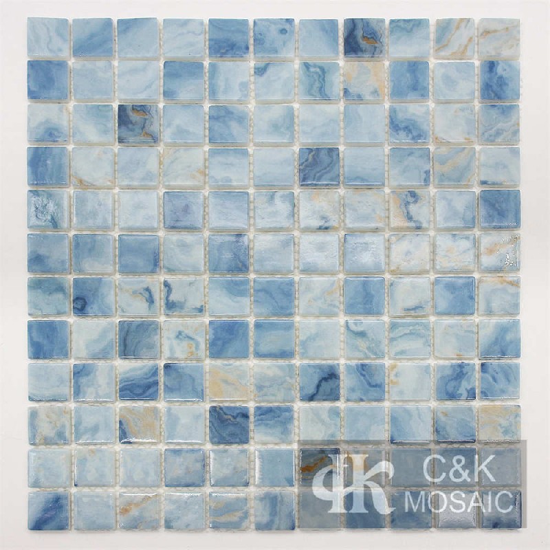 Colorful Blue Square Glass Mosaic For Bedroom 23SSQ759-G