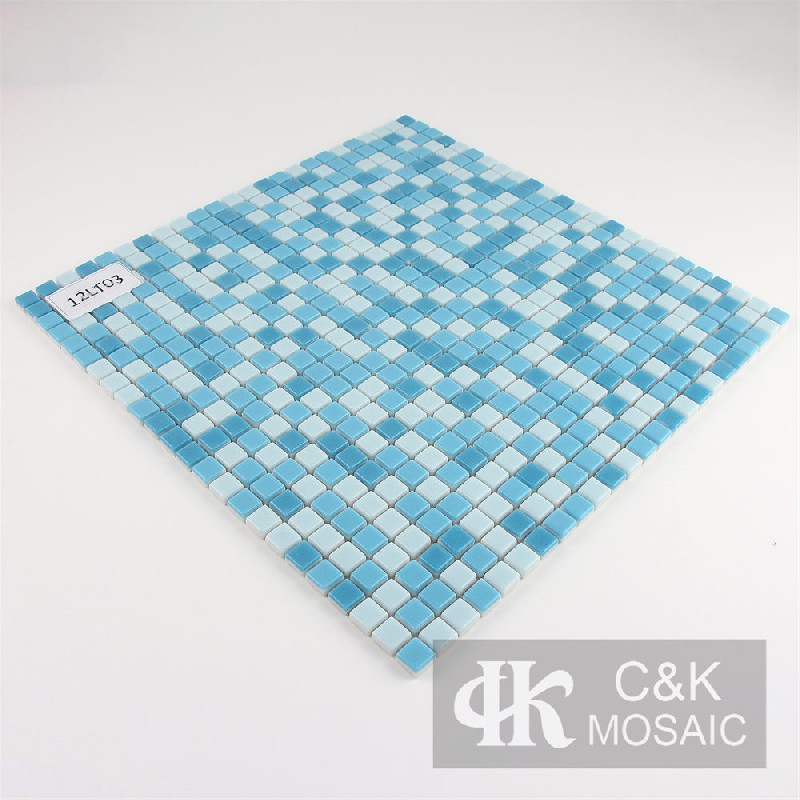 Popular Blue Mix Square Glass Mosaic Tiles For Swimming Pool 12LT03