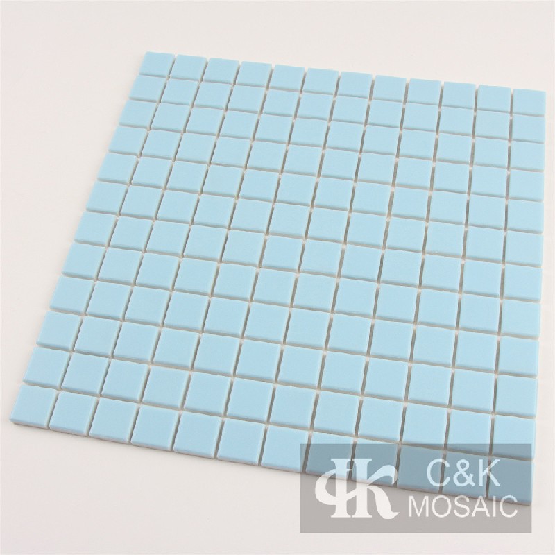 Fashionable Sky Blue Square Glass Mosaic Tiles For Swimming Pool 23JSP09