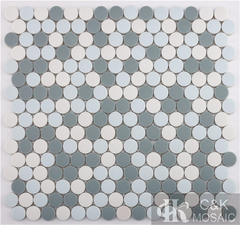 Rustic Light Blue Mix Round  Glass Mosaic Tiles For Shower Walls MJRP7003