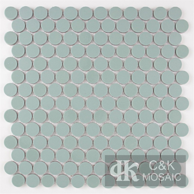 Classic Mint Green Round  Glass Mosaic Tiles For Bathroomr Walls MJRW6003