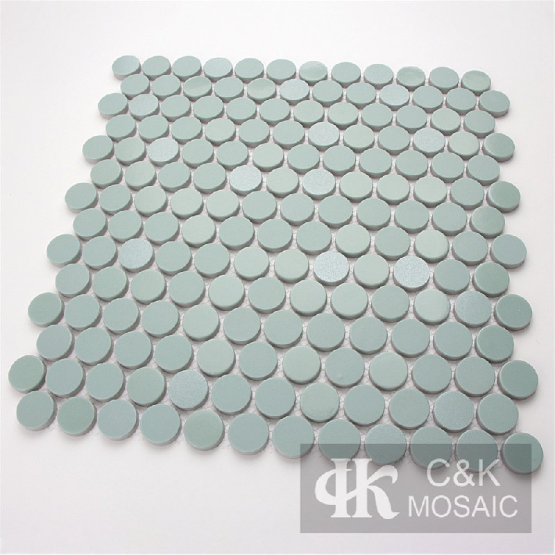 Classic Mint Green Round  Glass Mosaic Tiles For Bathroomr Walls MJRW6003