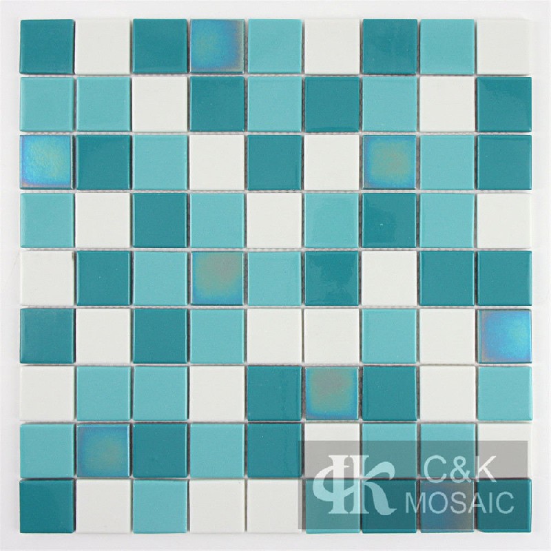 Glossy Green Mix Square Glass Mosaic Tiles For Pools MJSG6005