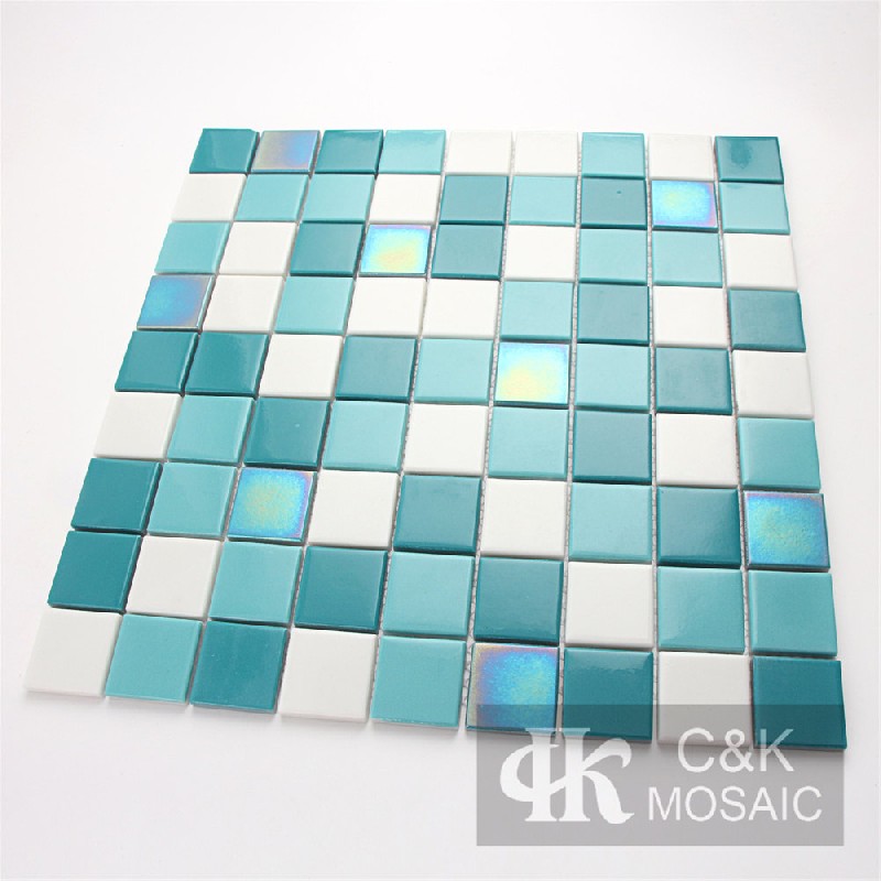 Glossy Green Mix Square Glass Mosaic Tiles For Pools MJSG6005