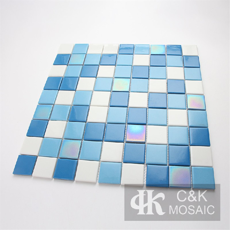 Glossy Blue Mix Square Glass Mosaic Tiles For Pools MJSG7008