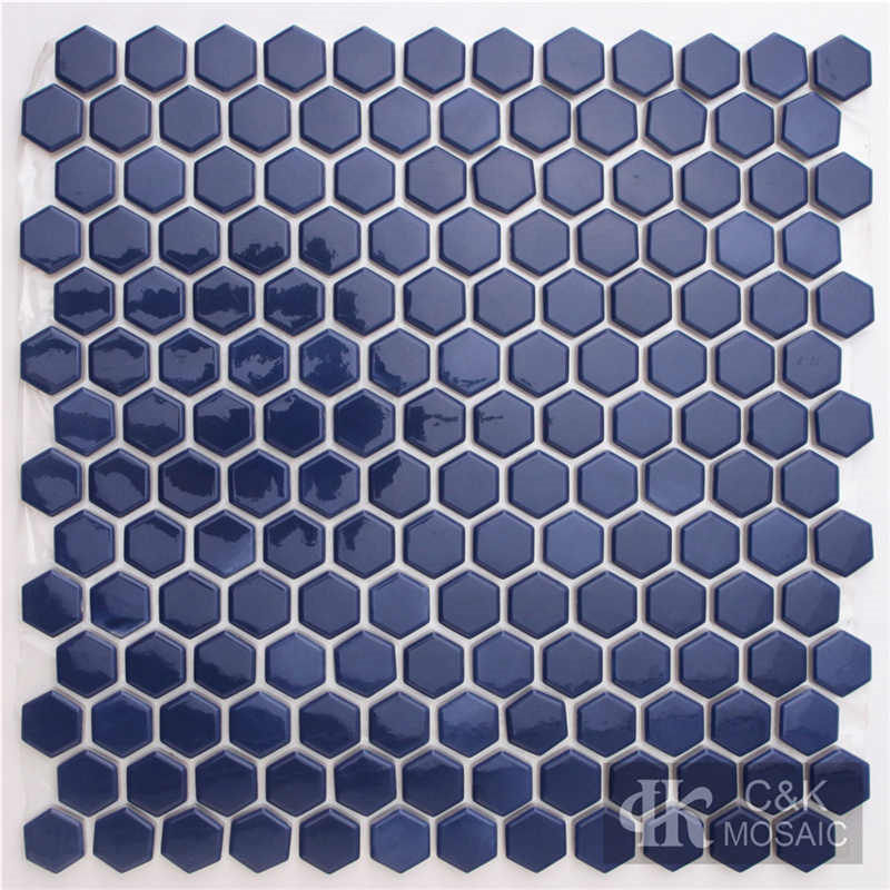 Classic Dark Blue Hexagon Glass Mosaic Tiles For Bathroom Walls 23JHG120