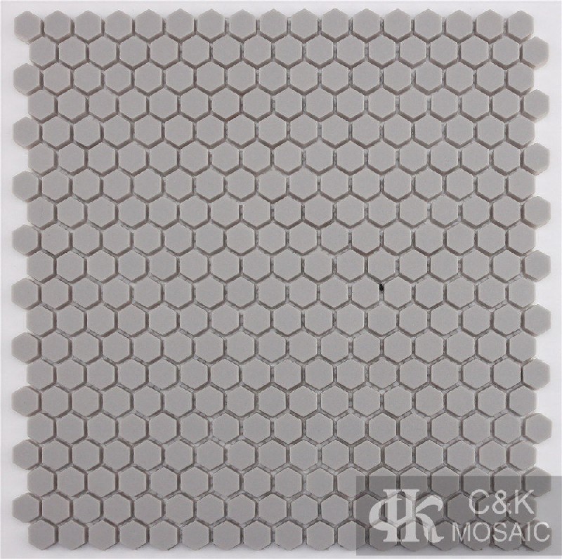 Timeless Light Grey Hexagon Glass Mosaic Tiles For Shower Walls JHP97