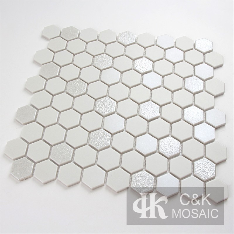 Elegant White Hexagon Glass Mosaic Tiles For Kitchen Backsplashes MJHW1001