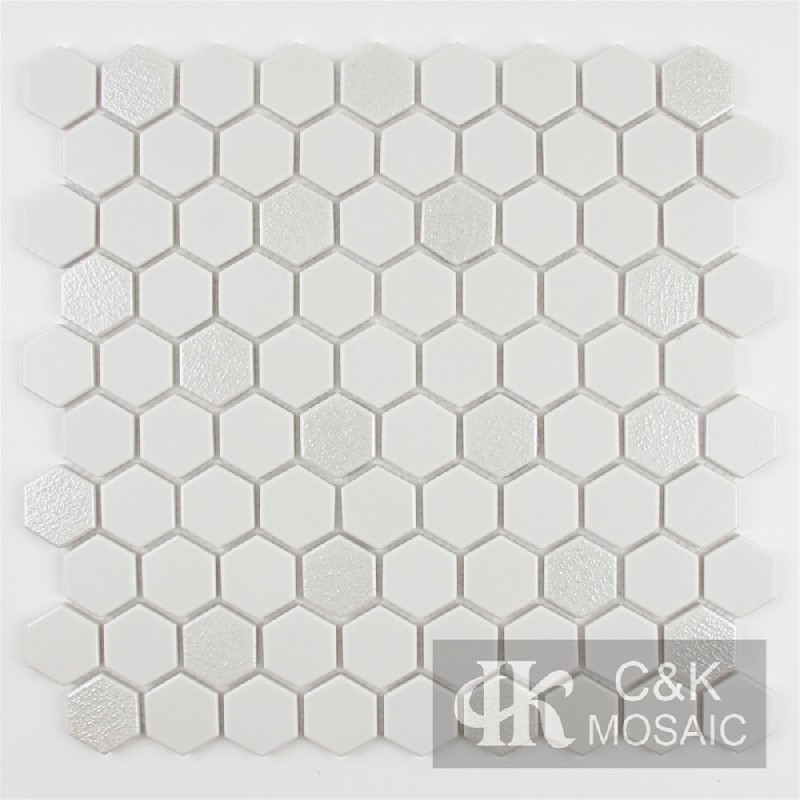 Elegant White Hexagon Glass Mosaic Tiles For Kitchen Backsplashes MJHW1001