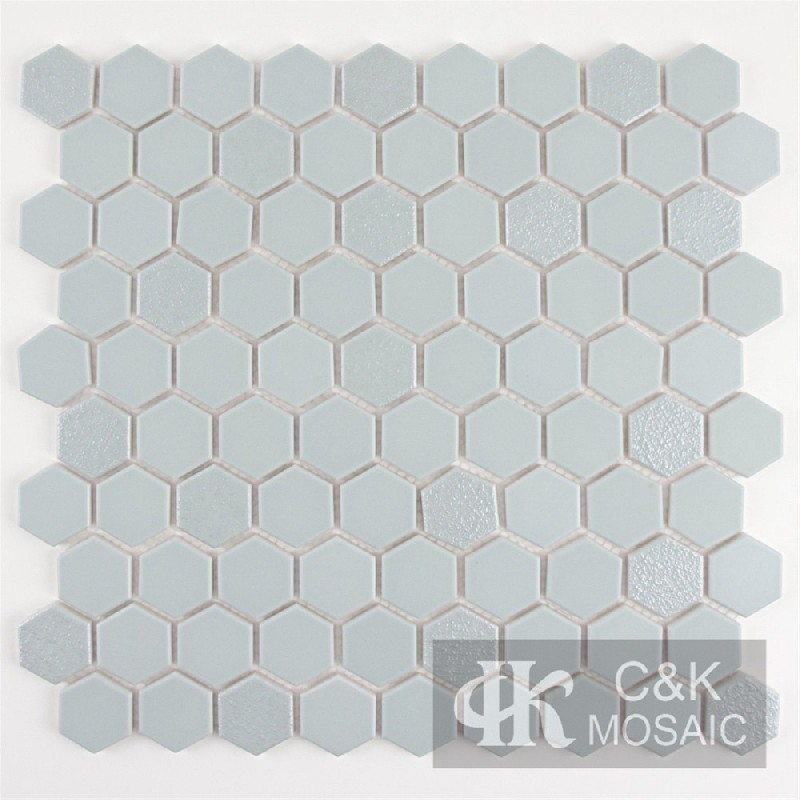 Chic Light Blue Hexagon Glass Mosaic Tiles For Bathroom Floors MJHW7001