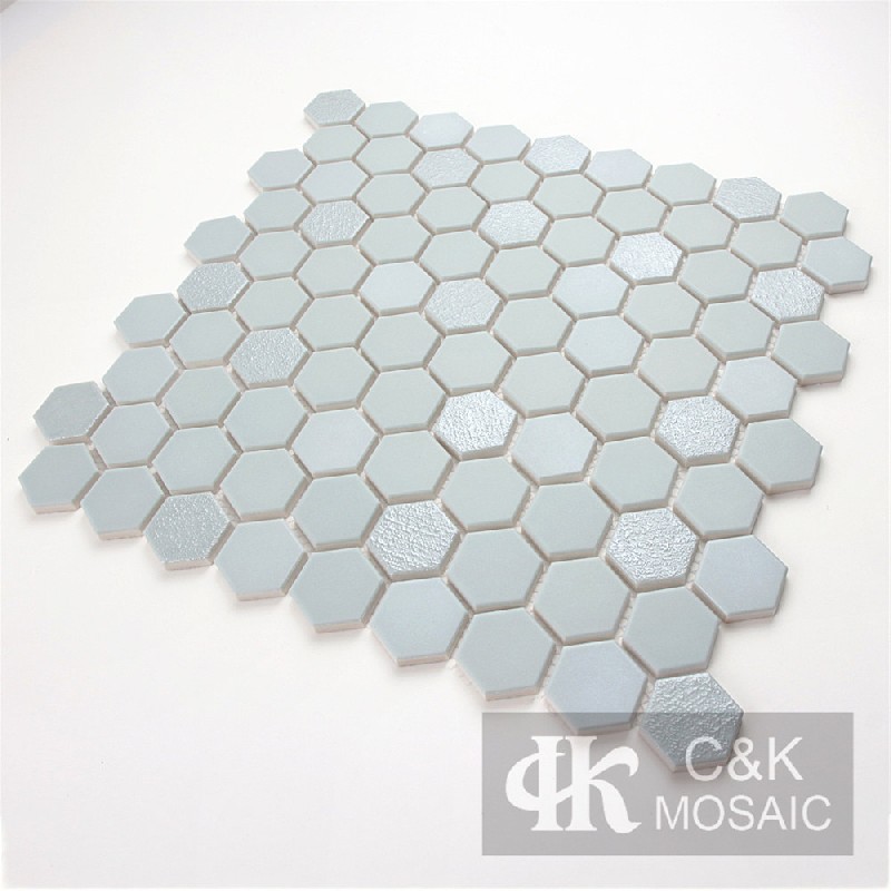 Chic Light Blue Hexagon Glass Mosaic Tiles For Bathroom Floors MJHW7001