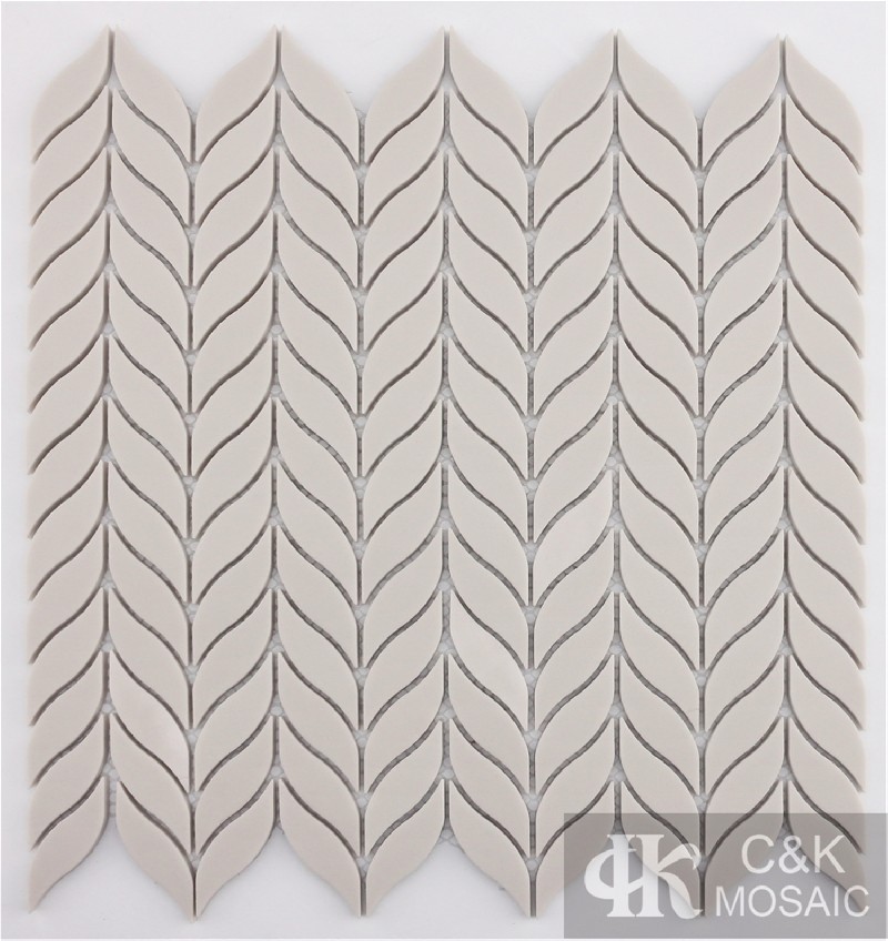 Minimalist Light Grey Leaf-shaped Glass Mosaic Tiles For Accent Walls JYP96Z