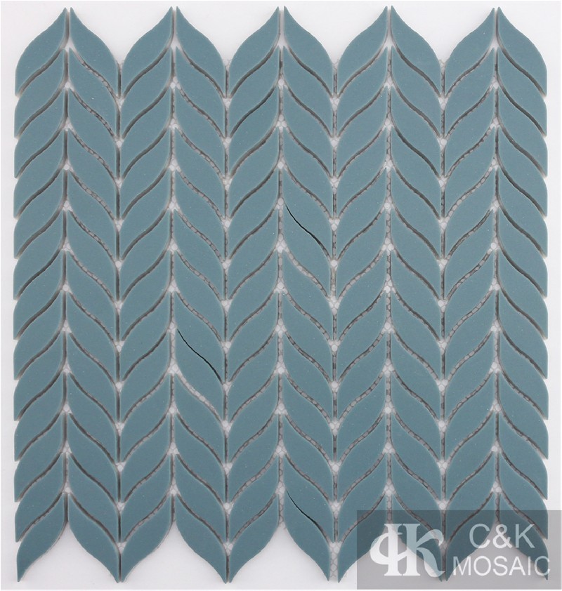 Artistic Blue Leaf-shaped Glass Mosaic Tiles For Accent Walls JYP108Z