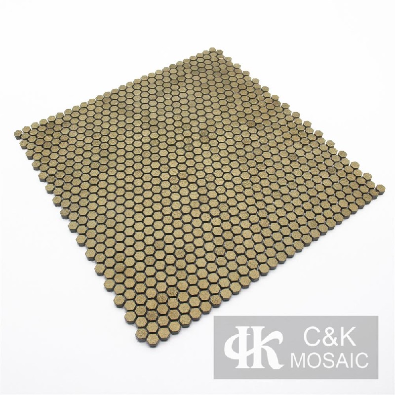 New Gold Hexagon Glass Metallic Mosaic Tiles For Wall 10NHS002