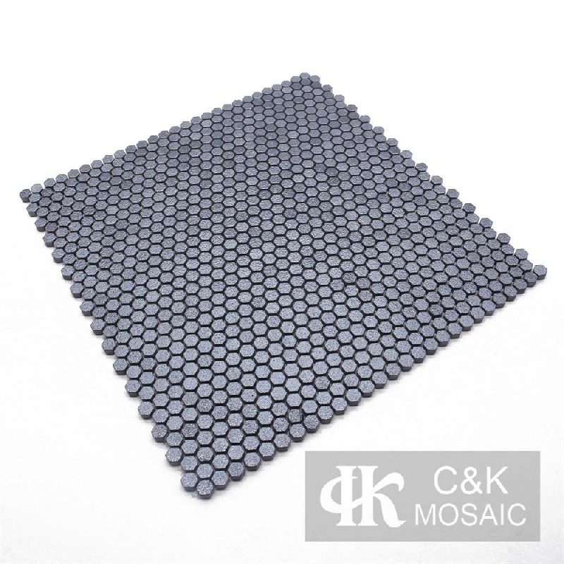 Unique Silver Grey Hexagon Recycled Glass Metallic Tile For Kitchen 10NHS201