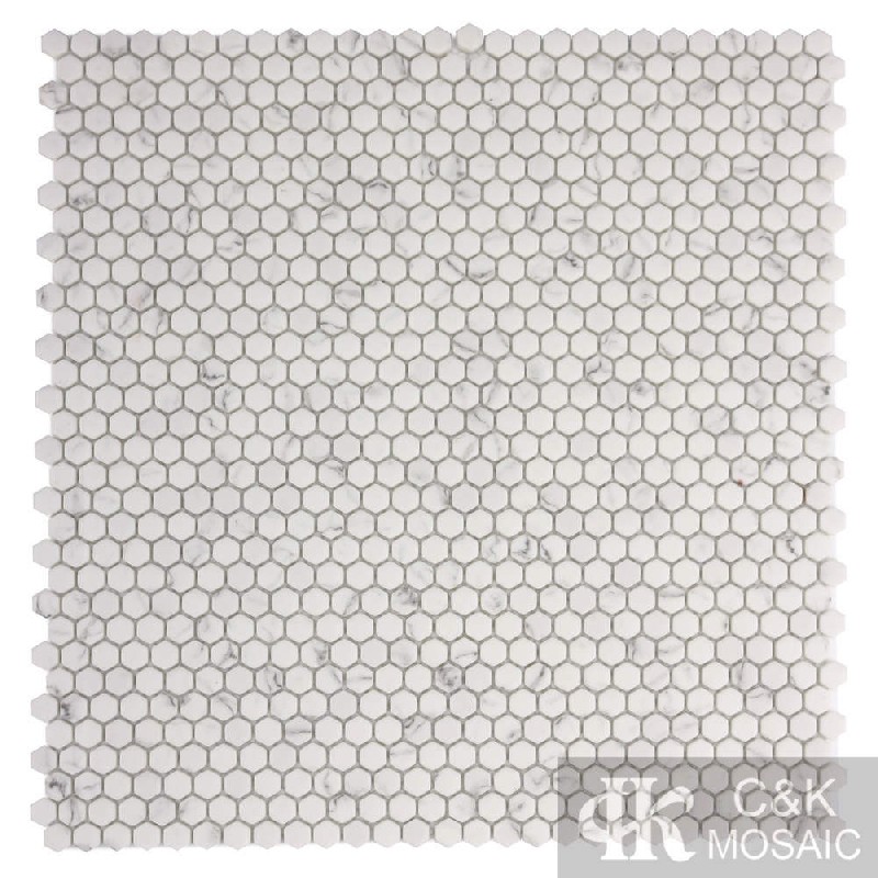 Hot Selling White Hexagon Glass Mosaic For Bathroom 10SHQ105