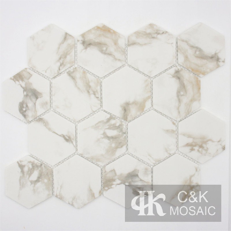 Unique White Hexagon Glass Mosaic For Bedroom 73SHQ160