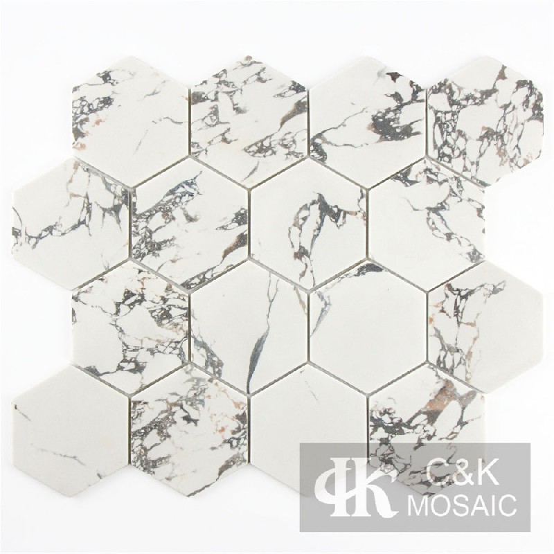 Modern Beign Hexagon Glass Mosaic For Bathroom 73SHQ387