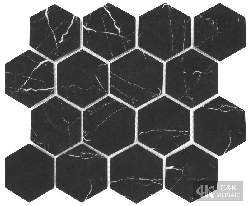 Modern Black Hexagon Glass Mosaic For Backsplash 73SHQA813