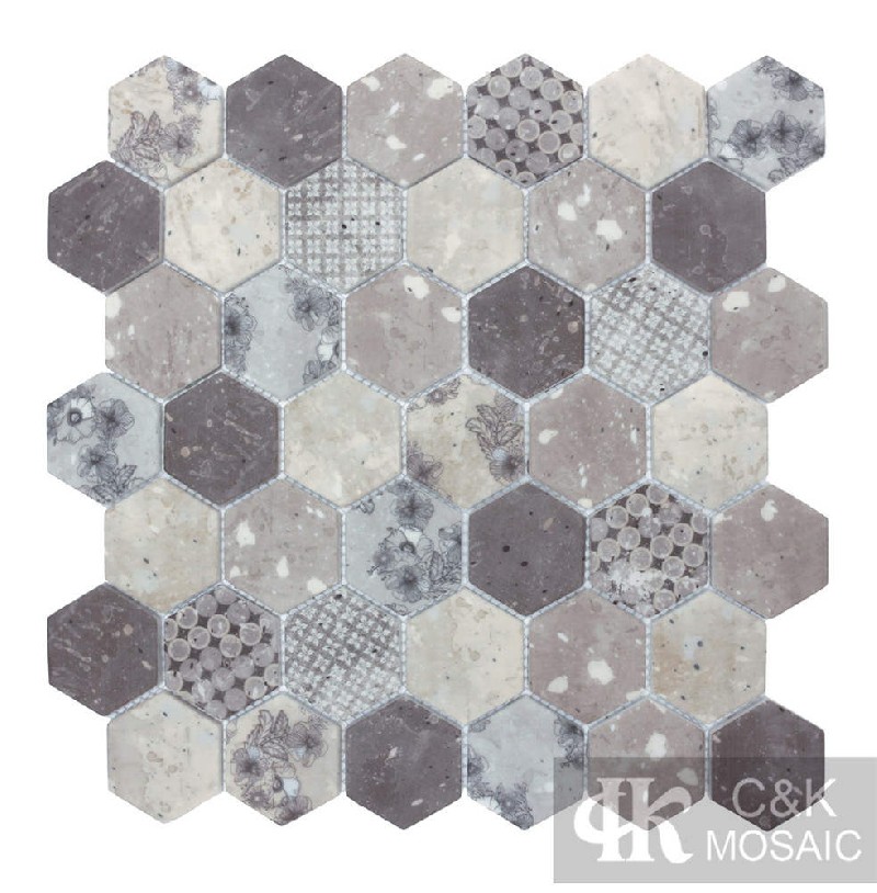 Special Grey Hexagon Glass Mosaic For Bathroom MSHQ2128