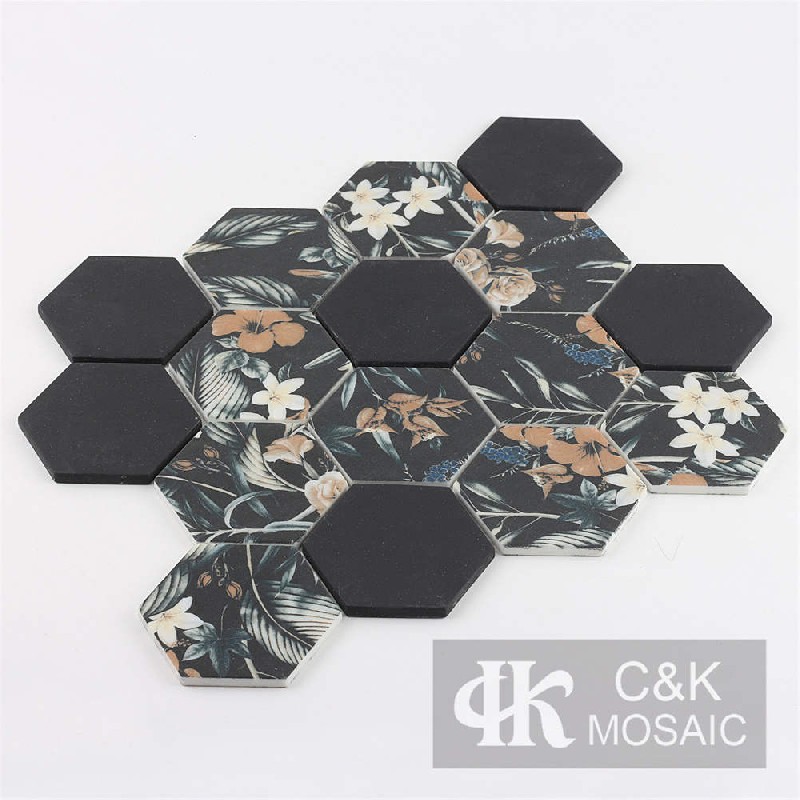 Modern Black Hexagon Glass Mosaic For Kitchen MSHQ8018